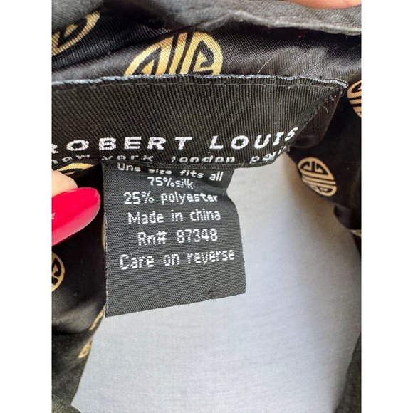 Robert Louis Mens Silk Blend Robe One Size Black and Gold Print Luxurious - Picture 9 of 9